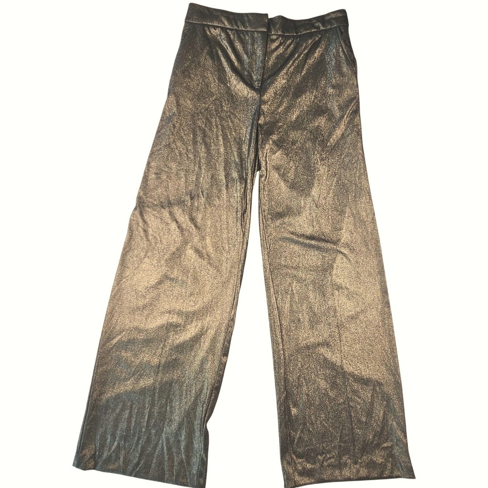 Joie Bronze Gold Wide Leg Pants High Rise Size 10 Glitter Shimmer Trousers Metal